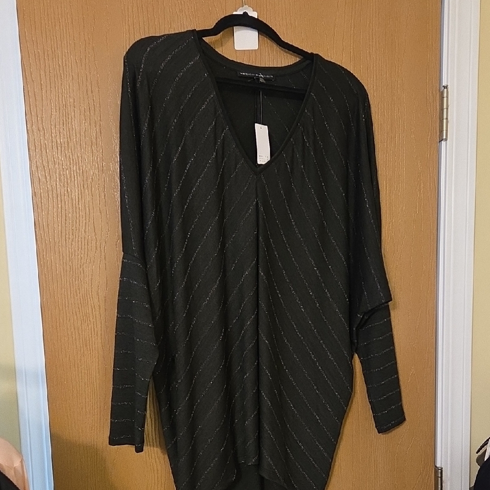 White House Black Market NWT Black & Glitter Knit Tunic Top...med